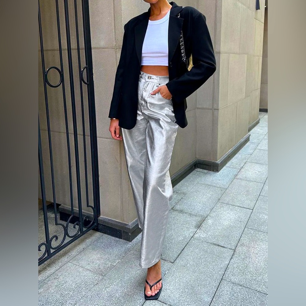 Commence Metallic Leather Straight Leg Pant